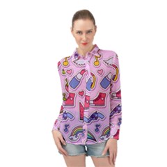 Fashion Patch Set Long Sleeve Chiffon Shirt