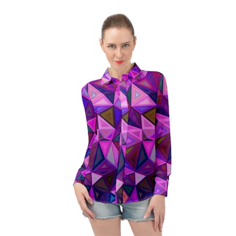 Triangular-shapes-background Long Sleeve Chiffon Shirt by Vaneshart