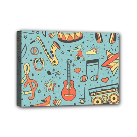 Seamless-pattern-musical-instruments-notes-headphones-player Mini Canvas 7  X 5  (stretched)