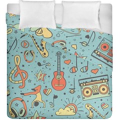 Seamless-pattern-musical-instruments-notes-headphones-player Duvet Cover Double Side (king Size) by Vaneshart