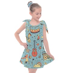 Seamless-pattern-musical-instruments-notes-headphones-player Kids  Tie Up Tunic Dress by Vaneshart