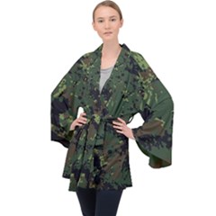 Military Background Grunge-style Long Sleeve Velvet Kimono 