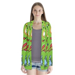 Modern-comics-background-pattern-with-bombs-lightening-jagged-clouds-speech-bubbles Drape Collar Cardigan by Vaneshart