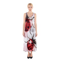 Ladybugs-pattern-texture-watercolor Sleeveless Maxi Dress