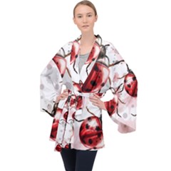 Ladybugs-pattern-texture-watercolor Long Sleeve Velvet Kimono  by Vaneshart