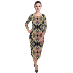 Seamless-mexican-pattern Quarter Sleeve Midi Velour Bodycon Dress