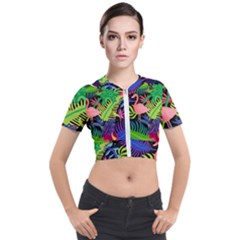 Tropical-exotic-colors-seamless-pattern Short Sleeve Cropped Jacket