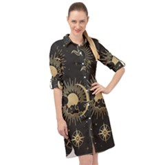Asian-set-with-clouds-moon-sun-stars-vector-collection-oriental-chinese-japanese-korean-style Long Sleeve Mini Shirt Dress by Vaneshart