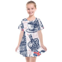 London-seamless-pattern Kids  Smock Dress by Vaneshart