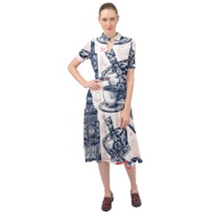 London-seamless-pattern Keyhole Neckline Chiffon Dress by Vaneshart
