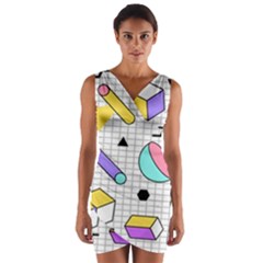 Tridimensional-pastel-shapes-background-memphis-style Wrap Front Bodycon Dress by Vaneshart