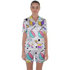 Tridimensional-pastel-shapes-background-memphis-style Satin Short Sleeve Pyjamas Set by Vaneshart
