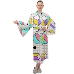 Tridimensional-pastel-shapes-background-memphis-style Maxi Velour Kimono by Vaneshart