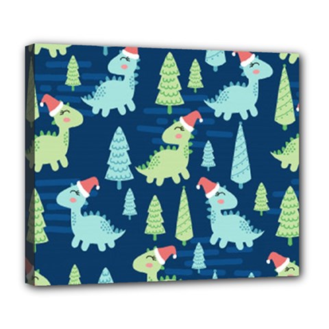 Cute-dinosaurs-animal-seamless-pattern-doodle-dino-winter-theme Deluxe Canvas 24  X 20  (stretched) by Vaneshart