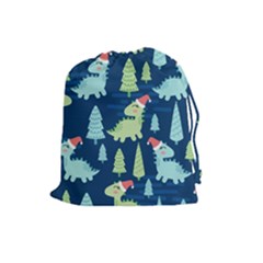 Cute-dinosaurs-animal-seamless-pattern-doodle-dino-winter-theme Drawstring Pouch (large)