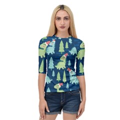 Cute-dinosaurs-animal-seamless-pattern-doodle-dino-winter-theme Quarter Sleeve Raglan Tee