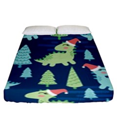 Cute-dinosaurs-animal-seamless-pattern-doodle-dino-winter-theme Fitted Sheet (king Size) by Vaneshart