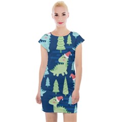 Cute-dinosaurs-animal-seamless-pattern-doodle-dino-winter-theme Cap Sleeve Bodycon Dress by Vaneshart