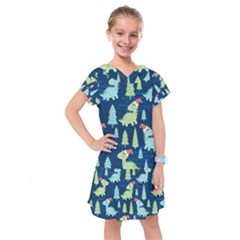 Cute-dinosaurs-animal-seamless-pattern-doodle-dino-winter-theme Kids  Drop Waist Dress by Vaneshart