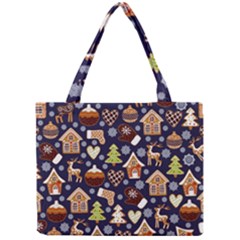 Winter-seamless-patterns-with-gingerbread-cookies-holiday-background Mini Tote Bag