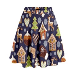Winter-seamless-patterns-with-gingerbread-cookies-holiday-background High Waist Skirt by Vaneshart