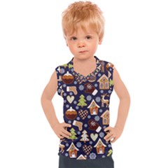 Winter-seamless-patterns-with-gingerbread-cookies-holiday-background Kids  Sport Tank Top