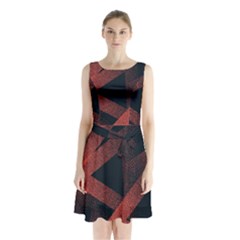 Stippled Seamless Pattern Abstract Sleeveless Waist Tie Chiffon Dress by Vaneshart