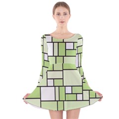 Green-geometric-digital-paper Long Sleeve Velvet Skater Dress by Vaneshart