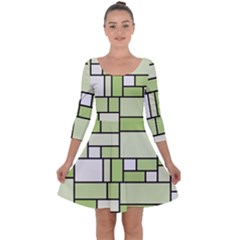 Green-geometric-digital-paper Quarter Sleeve Skater Dress by Vaneshart