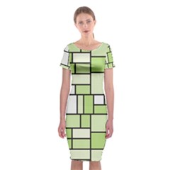 Green-geometric-digital-paper Classic Short Sleeve Midi Dress by Vaneshart