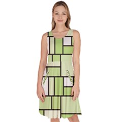 Green-geometric-digital-paper Knee Length Skater Dress With Pockets by Vaneshart