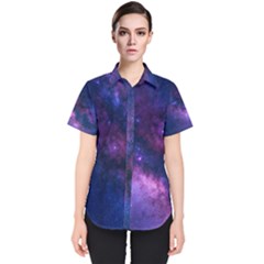 Blue Galaxy Button Up Women s Short Sleeve Shirt