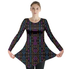 Neon Geometric Seamless Pattern Long Sleeve Tunic  by dflcprintsclothing