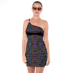 Neon Geometric Seamless Pattern One Soulder Bodycon Dress by dflcprintsclothing