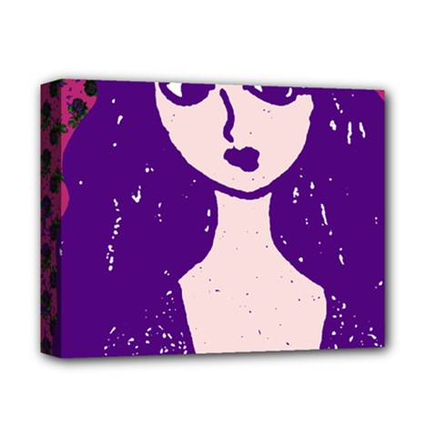 Purple Cat Ear Hat Girl Floral Wall Deluxe Canvas 14  x 11  (Stretched)