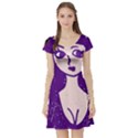 Purple Cat Ear Hat Girl Floral Wall Short Sleeve Skater Dress View1