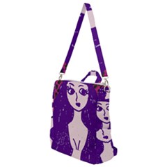 Purple Cat Ear Hat Girl Floral Wall Crossbody Backpack