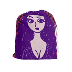 Purple Cat Ear Hat Girl Floral Wall Drawstring Pouch (XL)