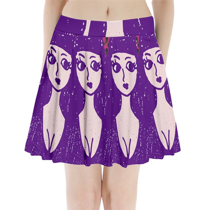 Purple Cat Ear Hat Girl Floral Wall Pleated Mini Skirt