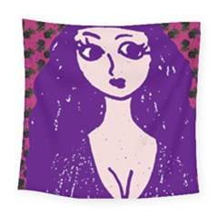 Purple Cat Ear Hat Girl Floral Wall Square Tapestry (large)