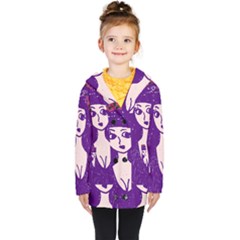 Purple Cat Ear Hat Girl Floral Wall Kids  Double Breasted Button Coat