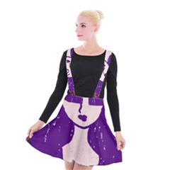 Purple Cat Ear Hat Girl Floral Wall Suspender Skater Skirt