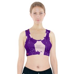 Purple Cat Ear Hat Girl Floral Wall Sports Bra With Pocket