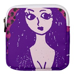 Purple Cat Ear Hat Girl Floral Wall Mini Square Pouch