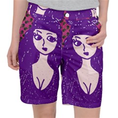 Purple Cat Ear Hat Girl Floral Wall Pocket Shorts