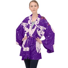 Purple Cat Ear Hat Girl Floral Wall Long Sleeve Velvet Kimono 