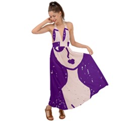 Purple Cat Ear Hat Girl Floral Wall Backless Maxi Beach Dress