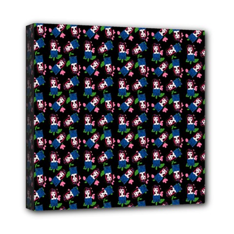 Goth Girl In Blue Dress Black Pattern Mini Canvas 8  X 8  (stretched)