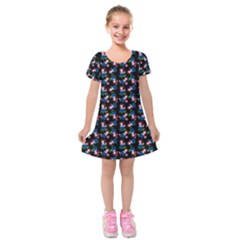 Goth Girl In Blue Dress Black Pattern Kids  Short Sleeve Velvet Dress