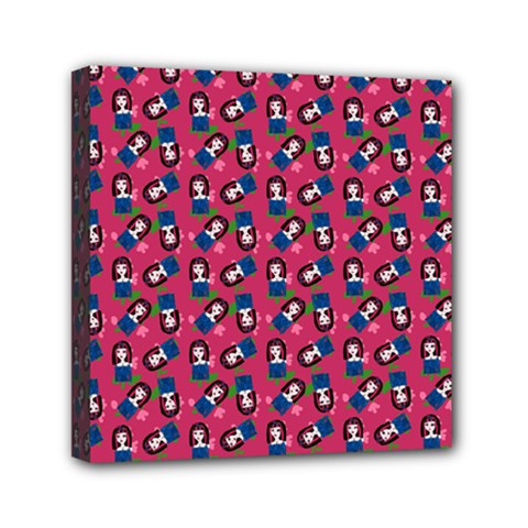 Goth Girl In Blue Dress Pink Pattern Mini Canvas 6  X 6  (stretched)